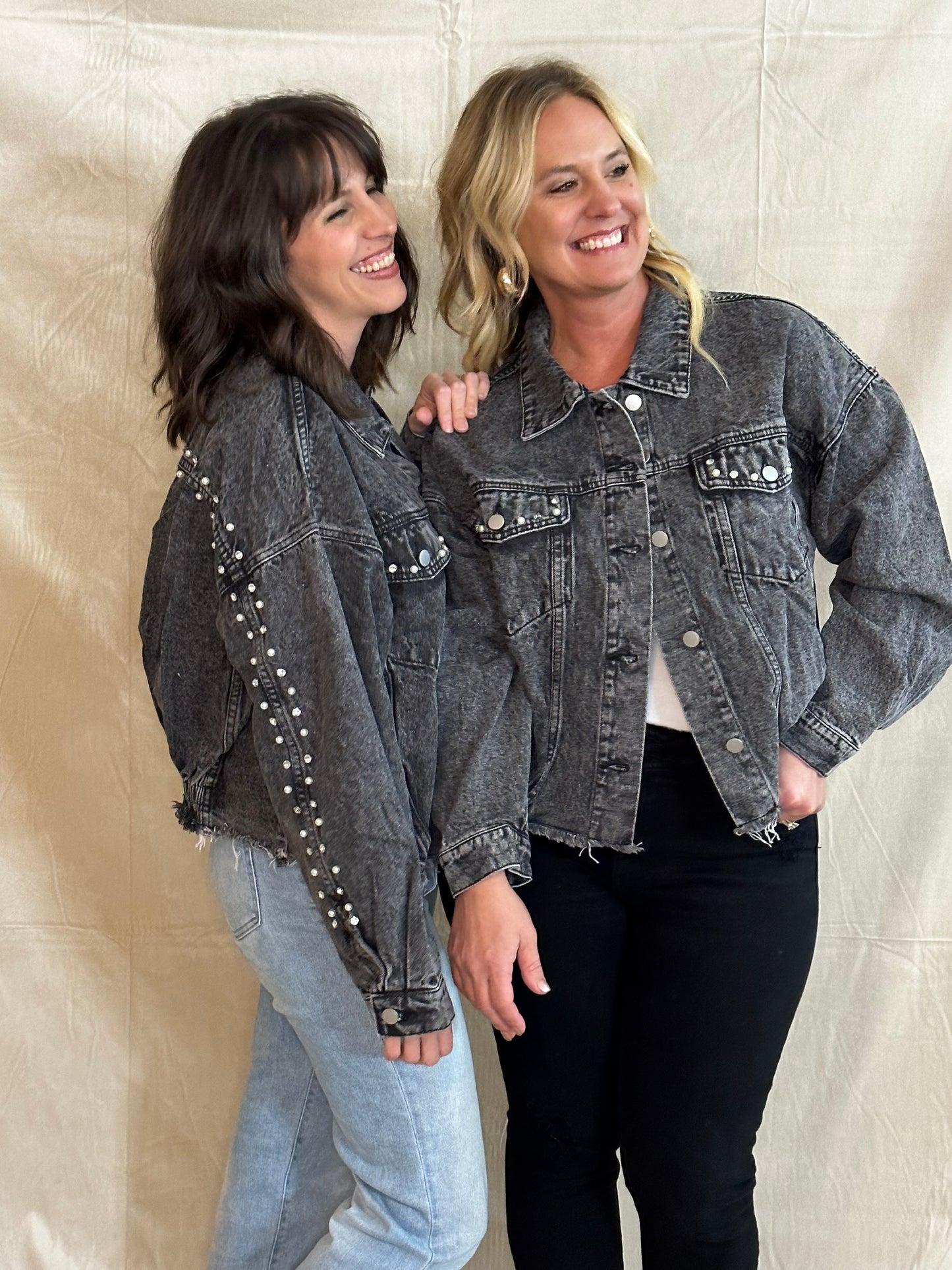 Gray/Black Blue jean jacket with studs