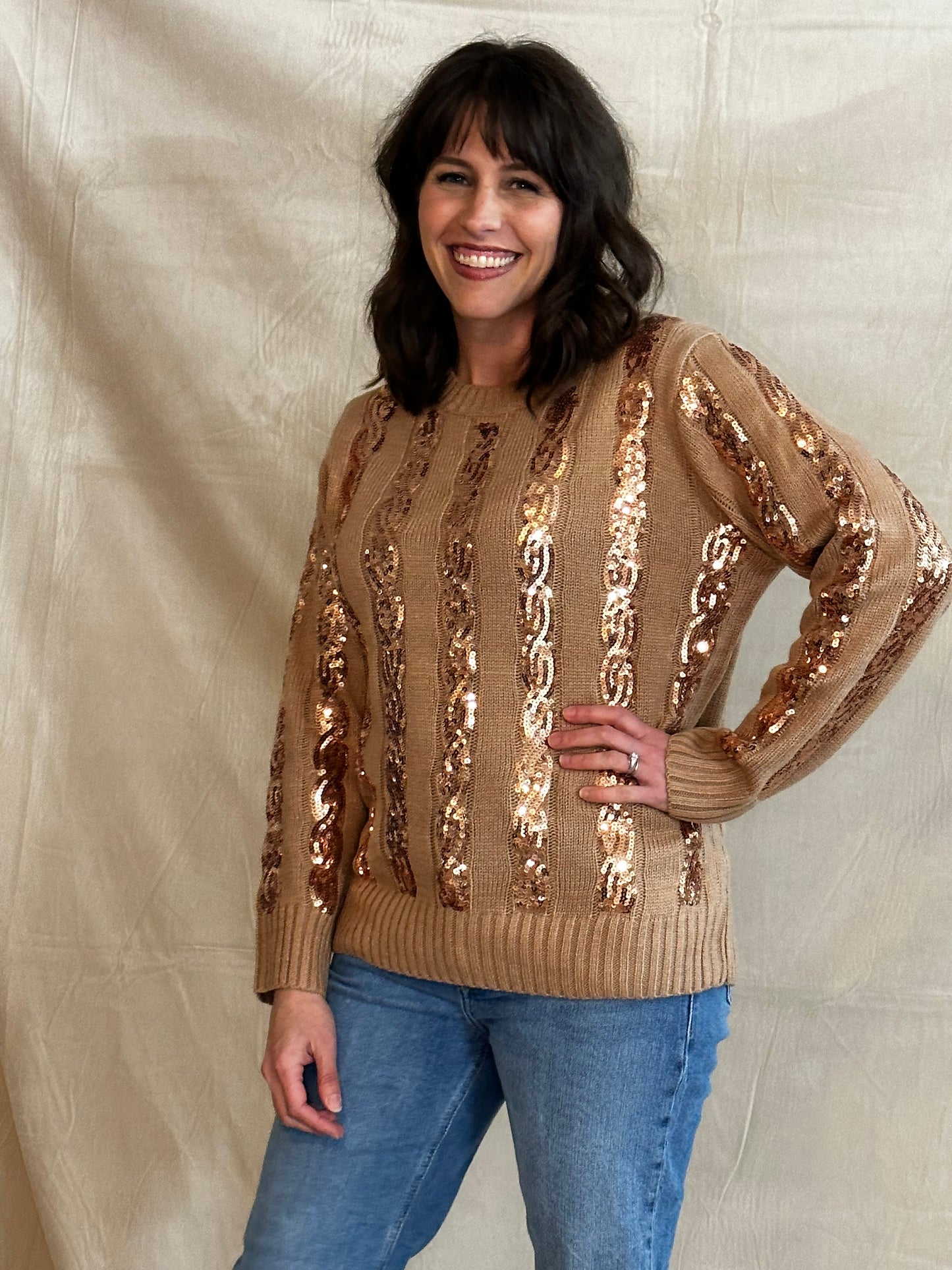 Taupe Sequin Sweater