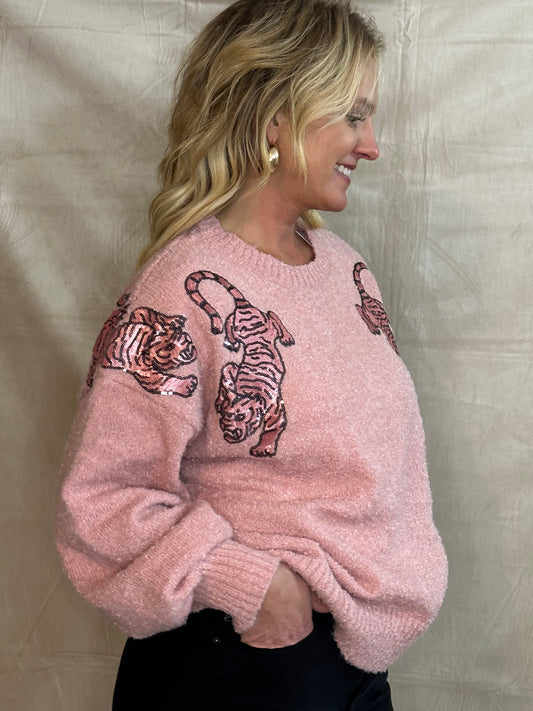 Pink Oversized Tiger Sweater